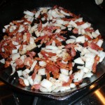 cooking bacon and onion