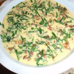 add custard and top with chives