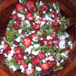 Salad with Herbs, Strawberries and Goat Cheese and Strawberry Balsamic Honey Vinaigrette