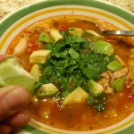 Light Mexican Soup with Chicken, Hominy and Black Beans