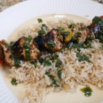 Garlic Chicken and Vegetable Kabobs with Fresh Basil Oil