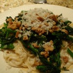 Creamy Spaghetti Squash with Spicy Broccoli Rabe, Romano and Walnuts