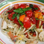 Corn and Shrimp Linguine with Herbs and Tomato Salad